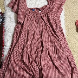 NWT Old Navy 2X Flowy Dress Red White Plaid Checkered